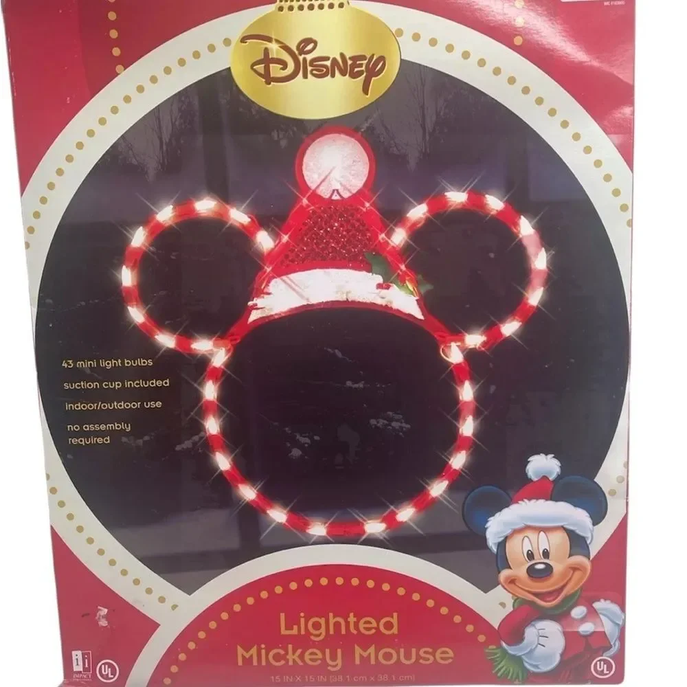 Rare Green/Red Lighted Mickey Mouse Disney Light Up Christmas Window Decor 2009